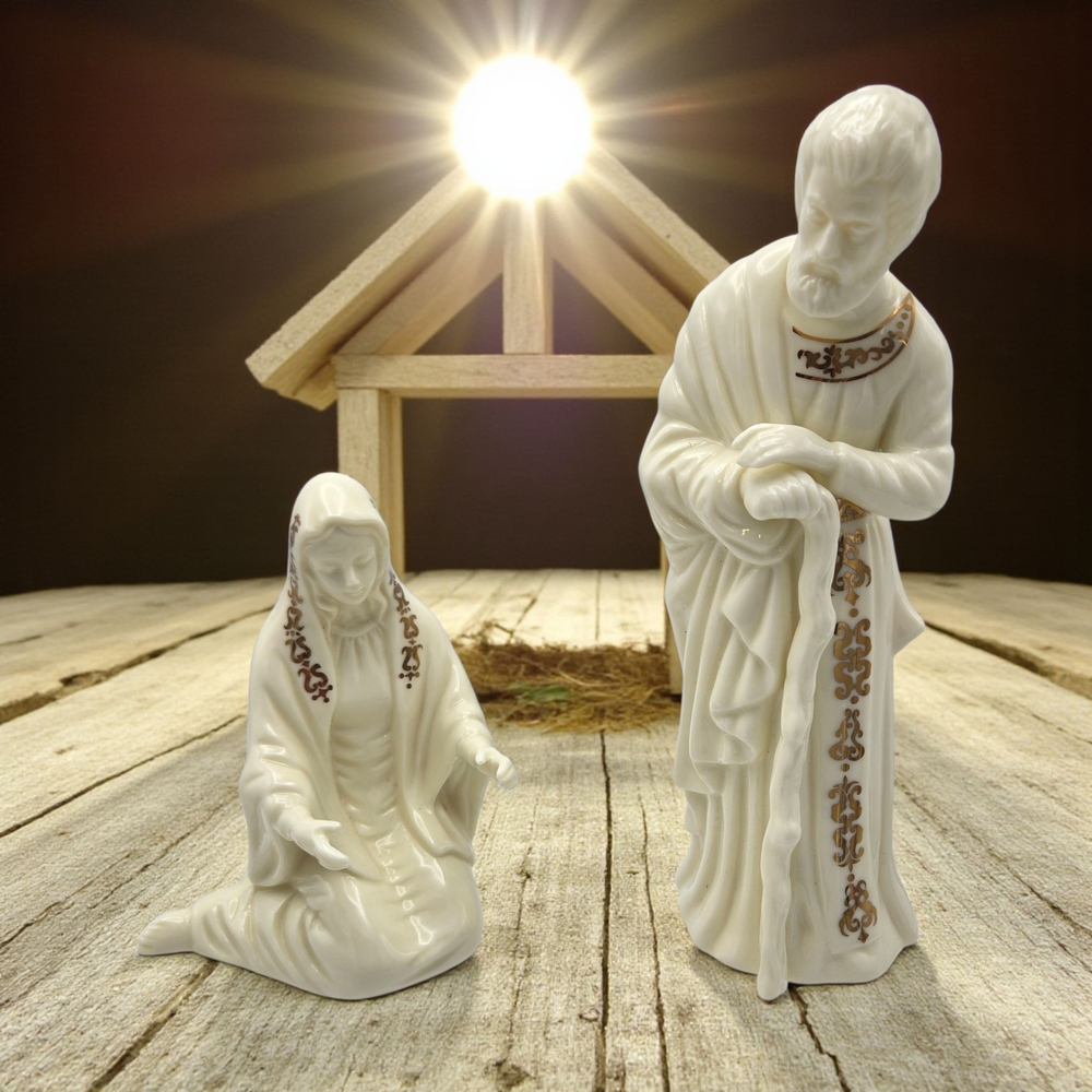 Baum Bros. Formalities Joseph & Mary Nativity Figurines White Gold